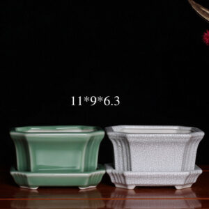 CHẬU SỨ PHỦ MEN RẠN CÓ ĐĨA ĐỂ NƯỚC