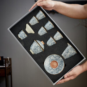 BỘ CHÉN KHẢI SỨ BÁCH HOA MEN LAM 9 MÓN