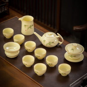 BỘ ẤM CHÉN SỨ HOÀNG DƯƠNG CHI NGỌC HOẠ TRÚC VẬN