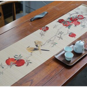 CHIẾU TRẢI BÀN TRÀ HÌNH CHIM VÀNG ANH ĐẬU CÀNH LỰU