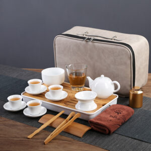 BỘ ẤM CHÉN SỨ BẠCH ĐỊNH KÈM TÚI DU LỊCH
