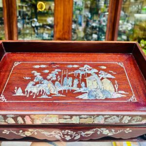KHAY TRÀ GỖ GỤ KHẢM TRAI